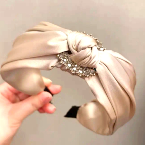 Accessories - New boutique handmade rhinestone wide classy flexible headband taupe